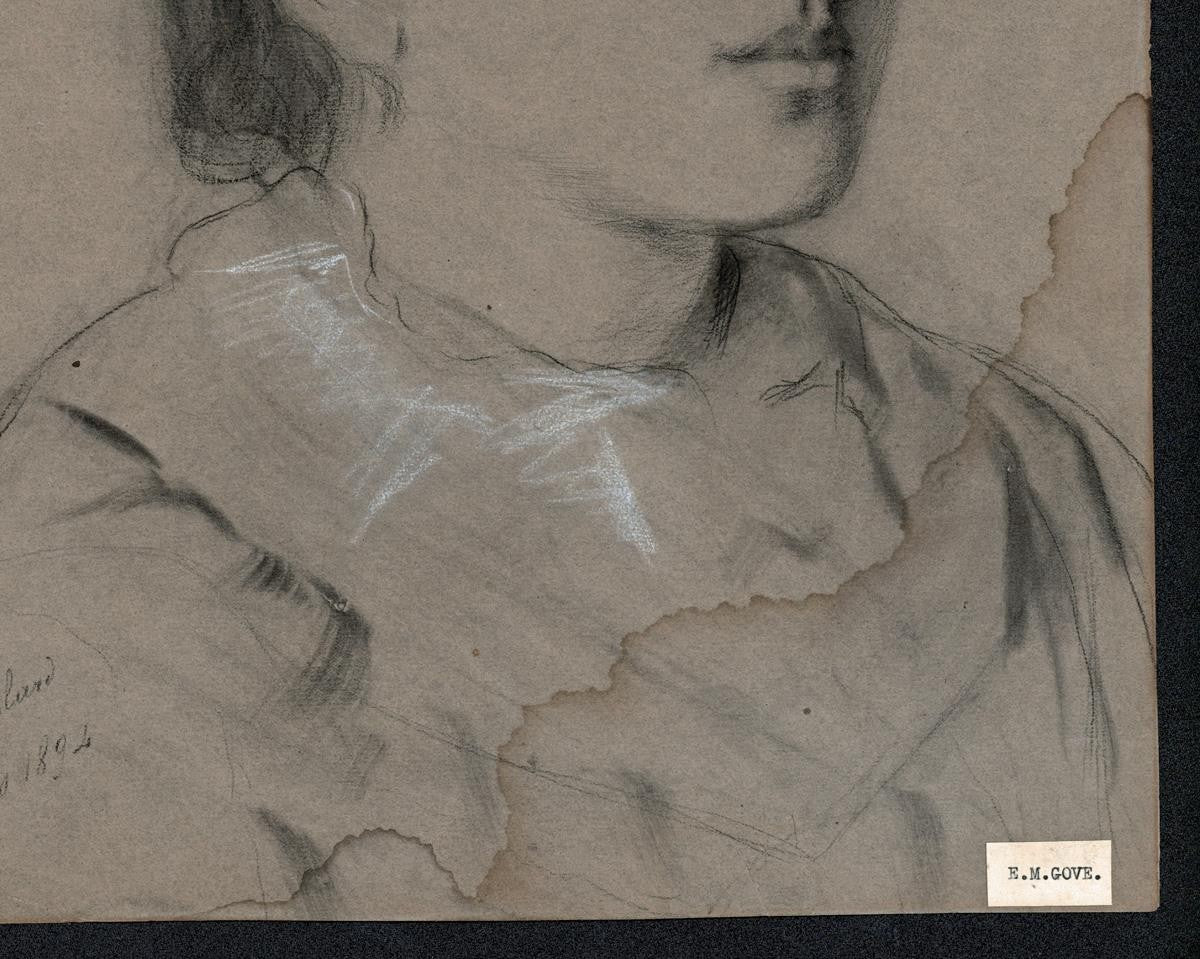 ELMA MARY GOVE (1832-1921) Antique Drawing LADY WEARING HAT - AMERICAN ARTIST5