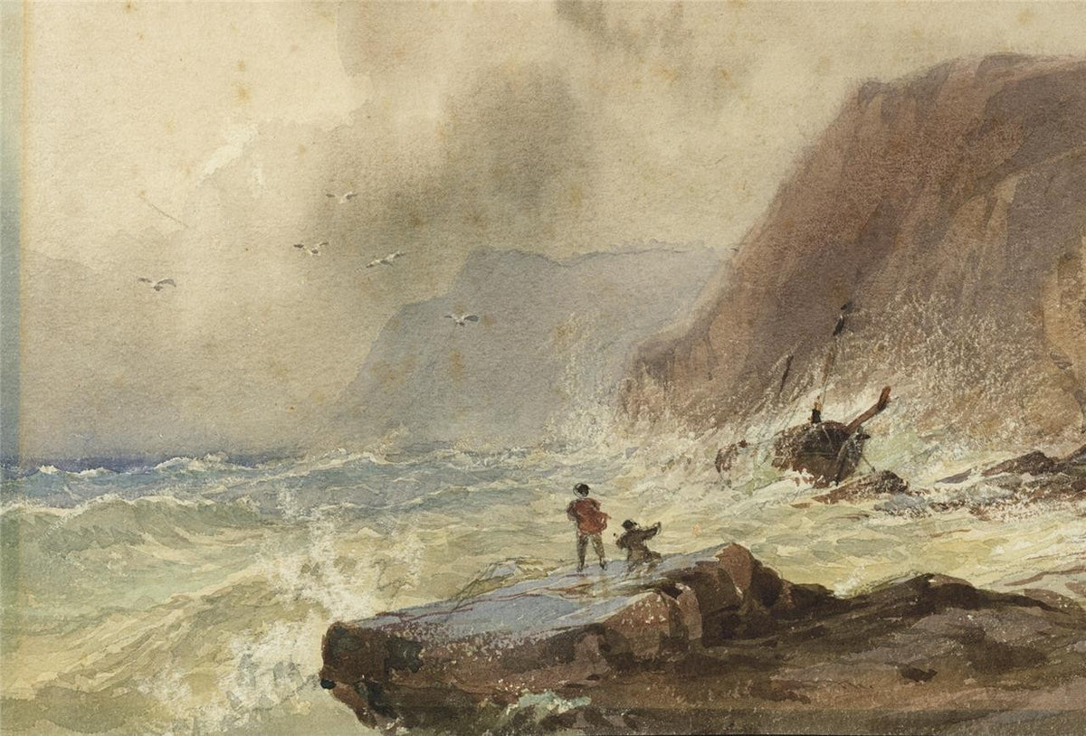 David Hall McKewan Watercolour Painting Shipwreck Rocky Coastline - 19th Century3
