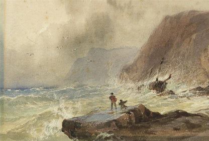 David Hall McKewan Watercolour Painting Shipwreck Rocky Coastline - 19th Century3