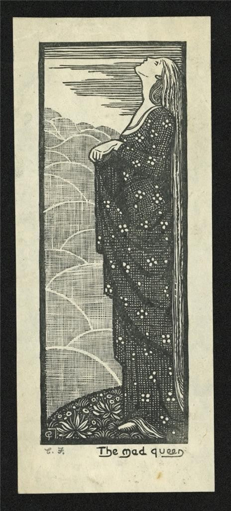 Cecil French (18791953) Small Pencil Signed Woodcut  The Mad Queen1