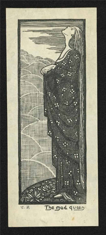 Cecil French (18791953) Small Pencil Signed Woodcut  The Mad Queen1