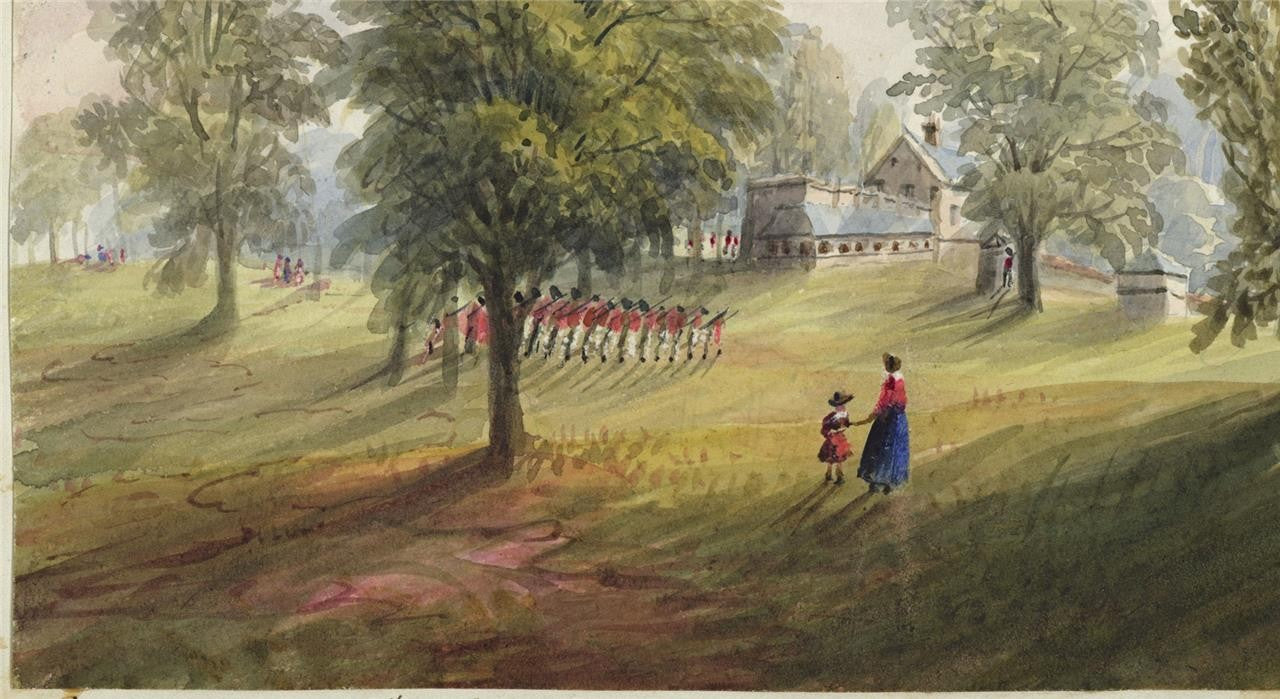 Mary Webster (1794-1883) Watercolour Painting Soldiers In Hyde Park London 18425