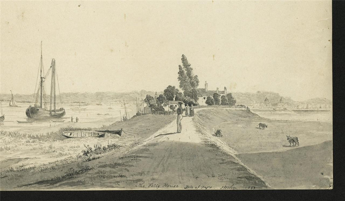 James Wilcox (1778-1865) Watercolour Painting Isle of Dogs Greenwich London 184315