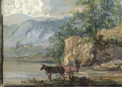 In The Manner Of Paul Sandby - Miniature Gouache Painting - Cattle In Landscape2
