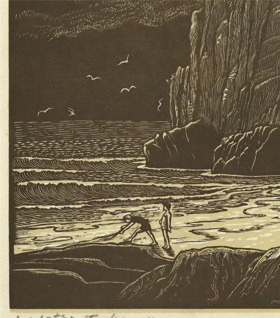Bernard Sleigh (1872-1954) Pencil Signed Woodcut Lydstep Tenby Wales 19358