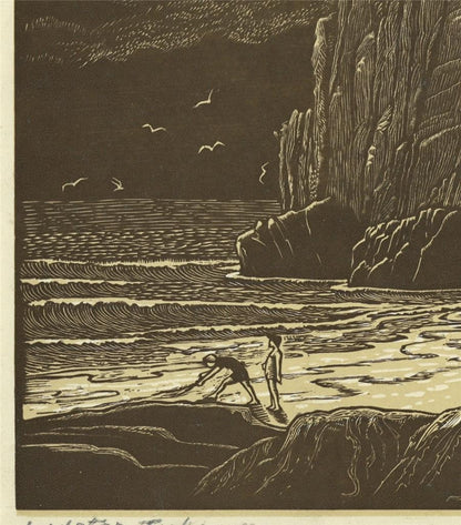 Bernard Sleigh (1872-1954) Pencil Signed Woodcut Lydstep Tenby Wales 19358