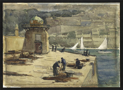 Sydney Smith (1912-1982) Watercolour Painting Smeatons Pier St Ives Cornwall1
