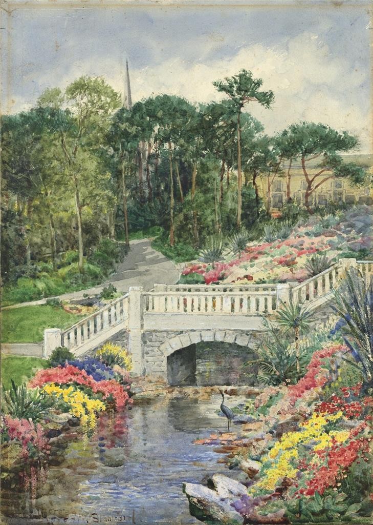 Theresa Sylvester Stannard (1898-1947) Watercolour Painting Gardens Bournemouth0