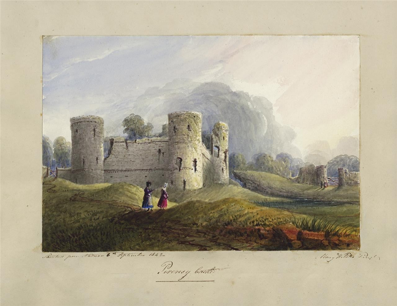 Mary Webster (1794-1883) - Watercolour Painting - Pevensey Castle Sussex - 18428