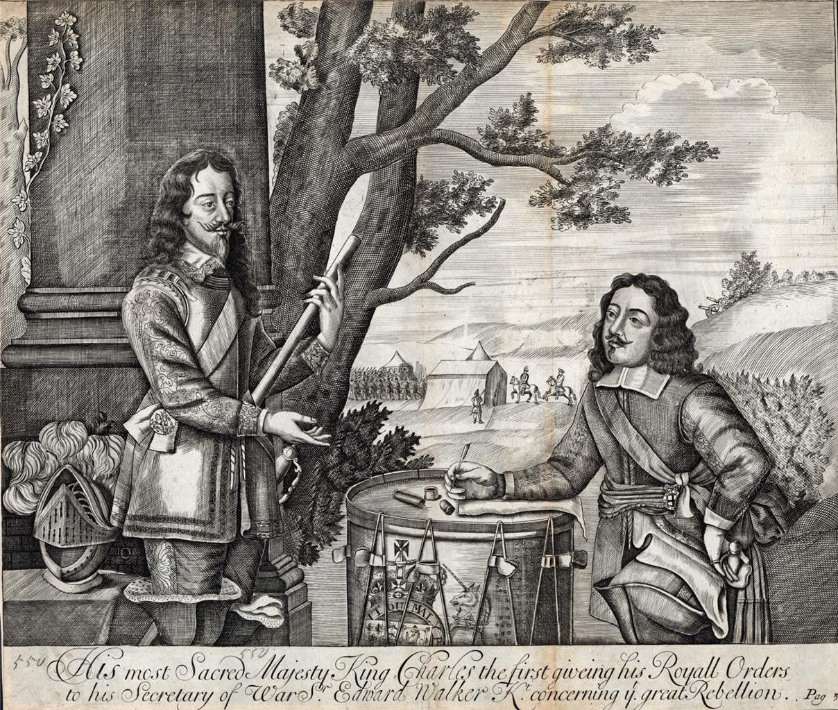 King Charles I & Sir Edward Walker - Antique Engraving - English Civil War0