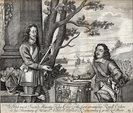King Charles I & Sir Edward Walker - Antique Engraving - English Civil War0