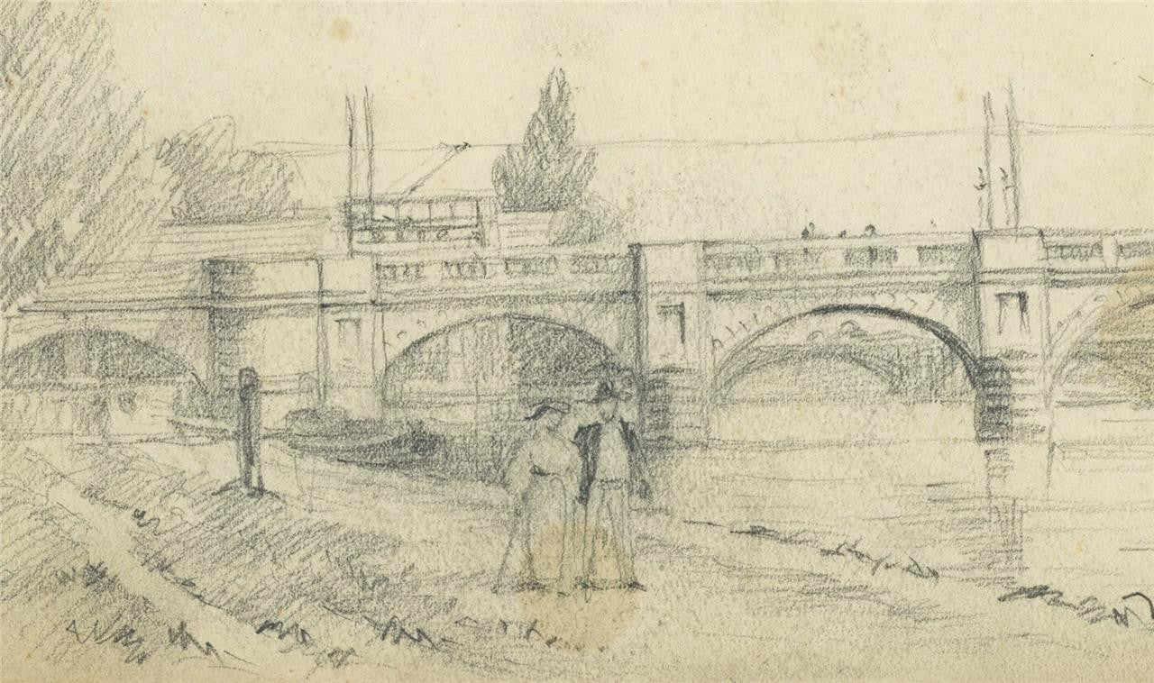 Walter Duncan (1848-1932) - Pencil Drawing - Kingston Bridge, London 19063