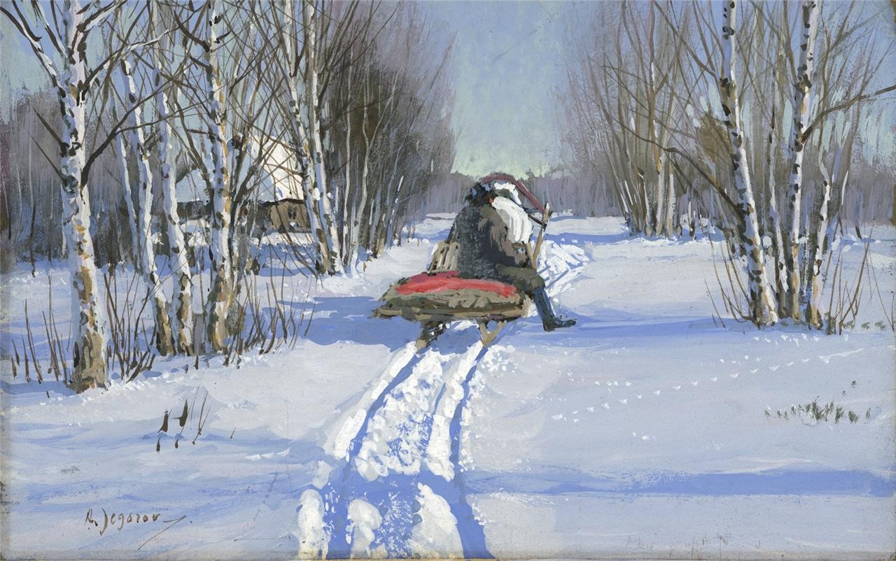 Andrei Yegorov (1878-1954) - Painting - Snowy Winter Landscape0