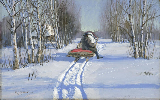 Andrei Yegorov (1878-1954) - Painting - Snowy Winter Landscape0