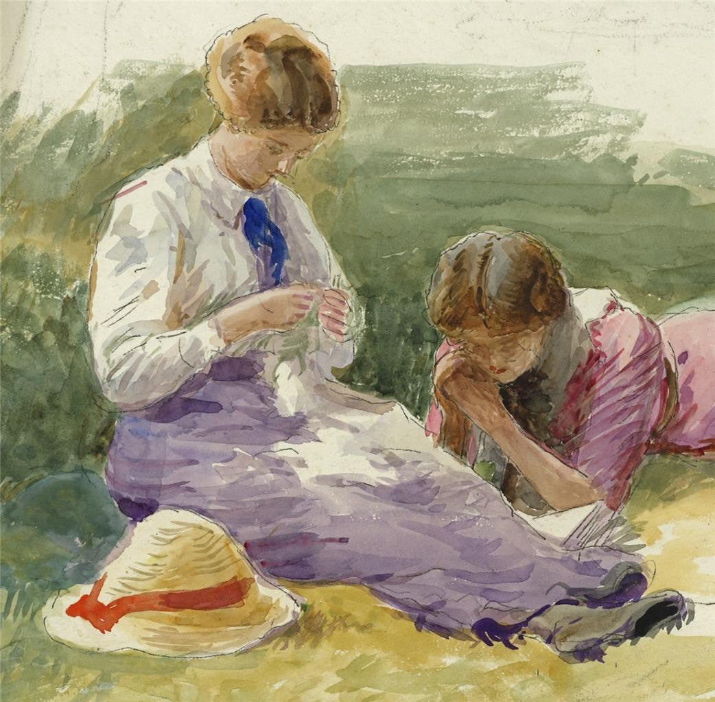 Two Ladies In Landscape - Watercolour Painting - Late 19th / Early 20th Century2
