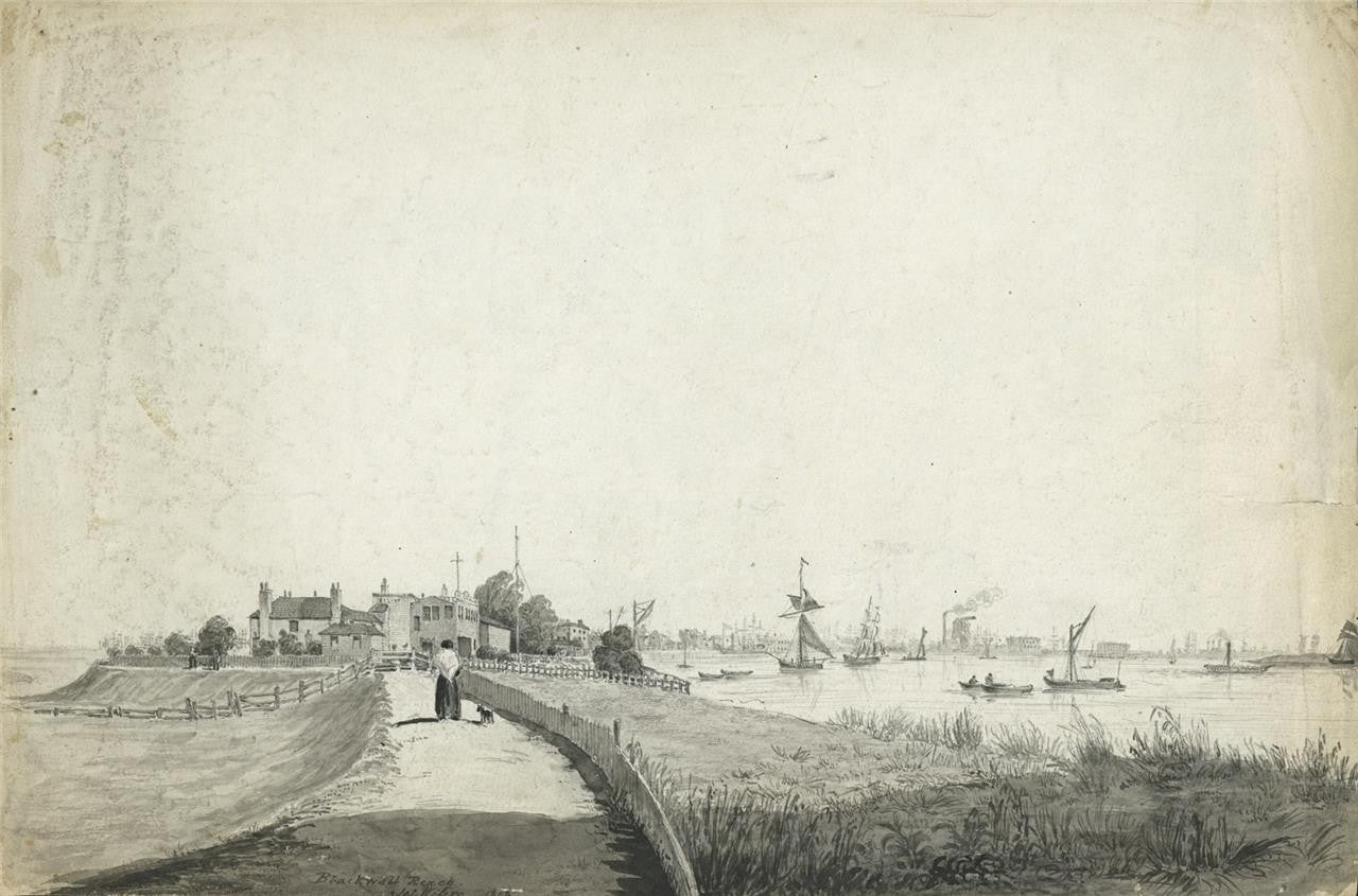 James Wilcox (17781865) Watercolour Painting  Blackwall Reach London 18430
