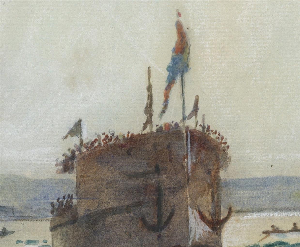 HMS Warspite Launch Devonport Plymouth 1913 Watercolour Painting - Signed7