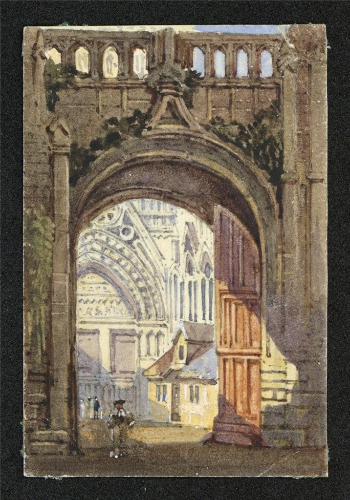 Style Of Samuel Prout Rouen Cathedral France Watercolour Painting 19th Century1