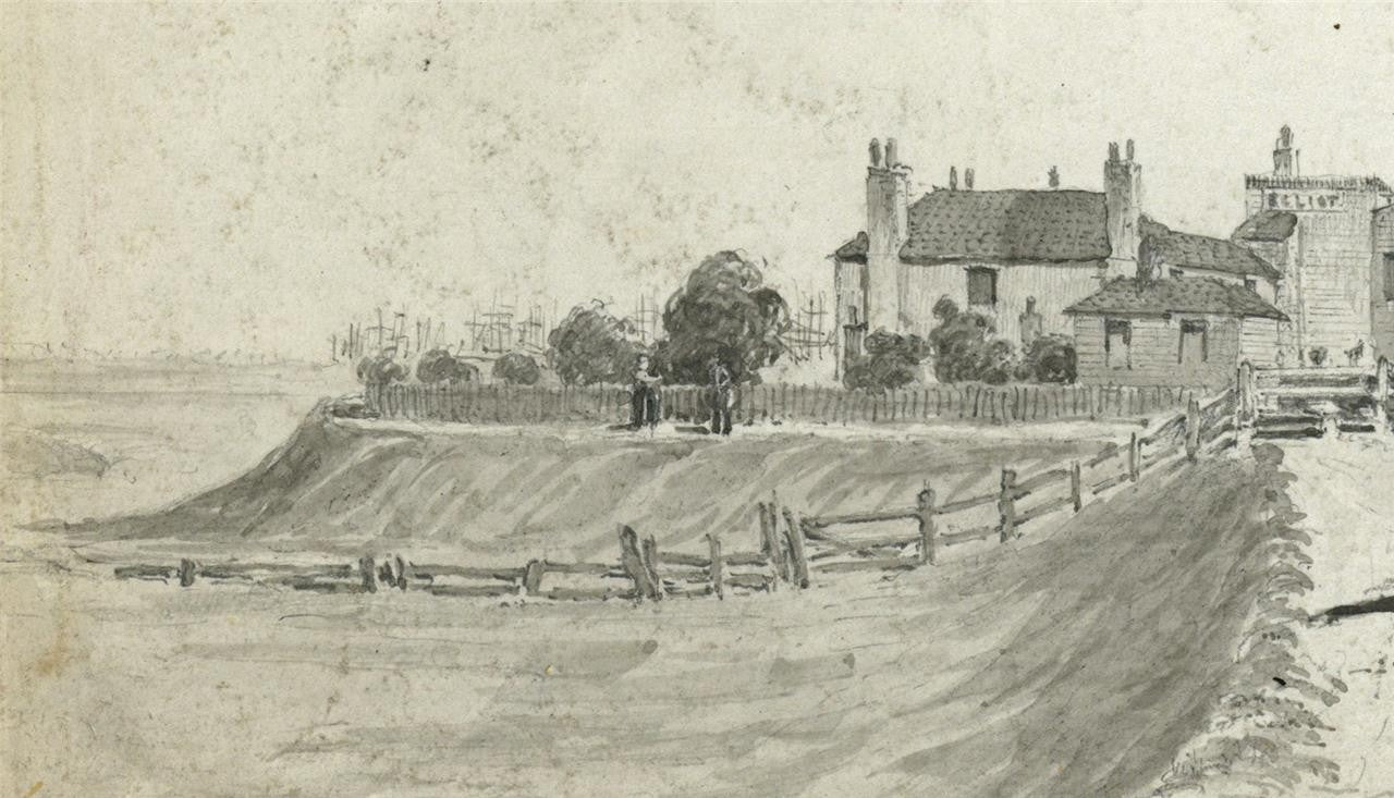 James Wilcox (17781865) Watercolour Painting  Blackwall Reach London 18439