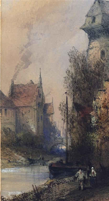 Thomas Colman Dibdin (1810-1893) Watercolour Painting Canal Bruges Belgium 18767