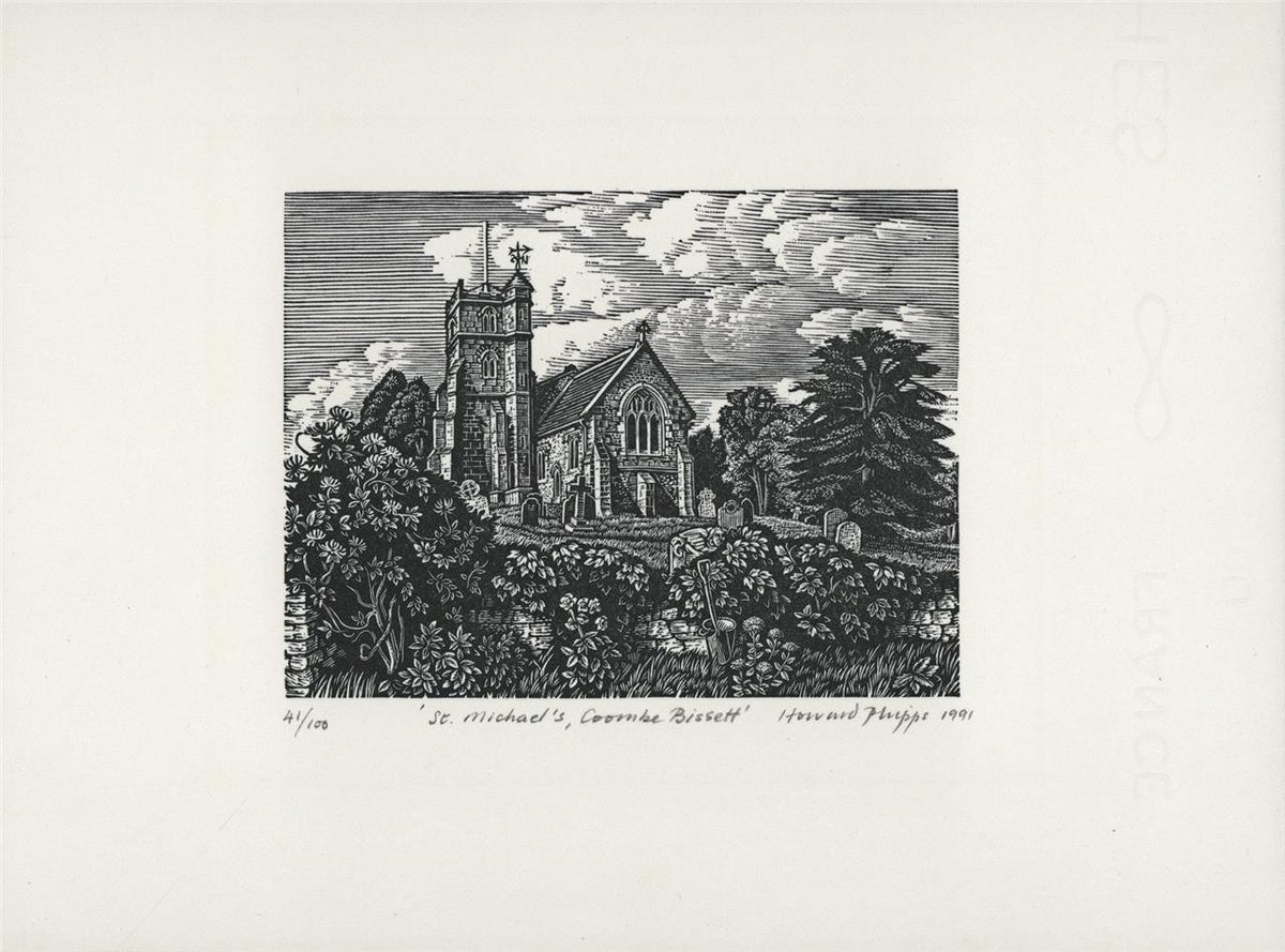 Howard Phipps Pencil Signed Wood Engraving St Michael's Coombe Bissett 19915