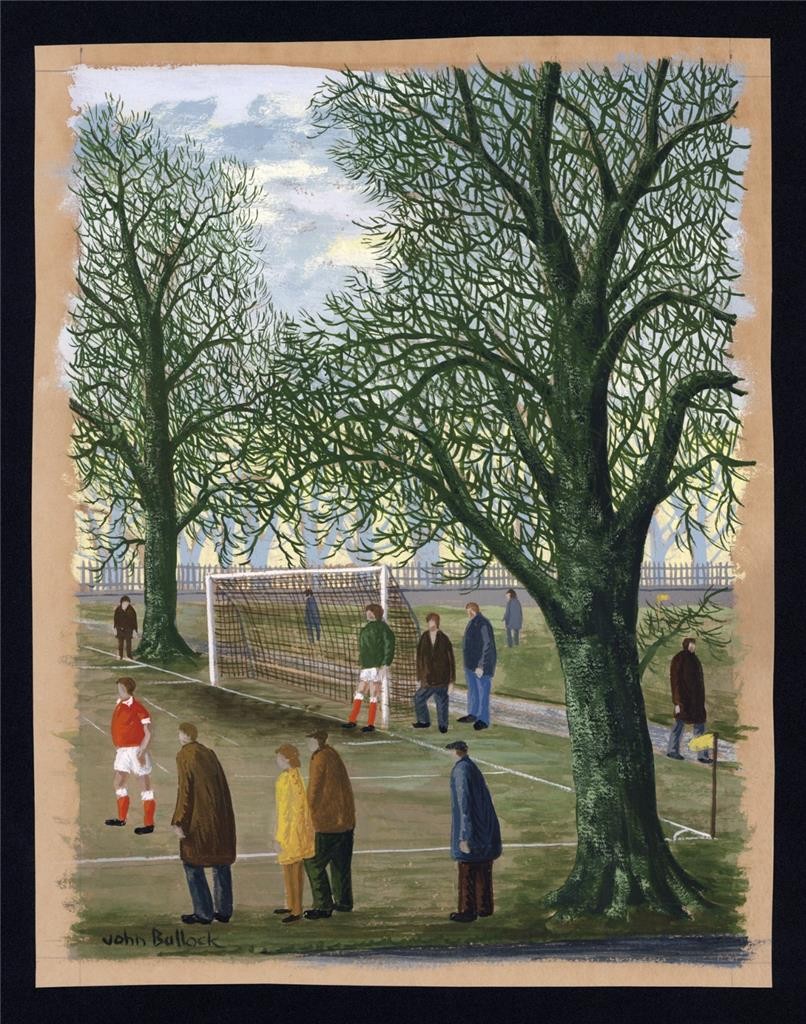Football Match In The Park  Gouache Painting  John Bullock  Northern Art1