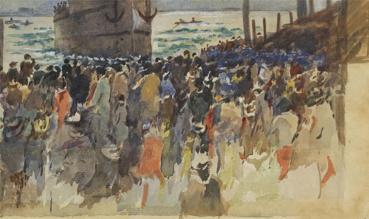 HMS Warspite Launch Devonport Plymouth 1913 Watercolour Painting - Signed5