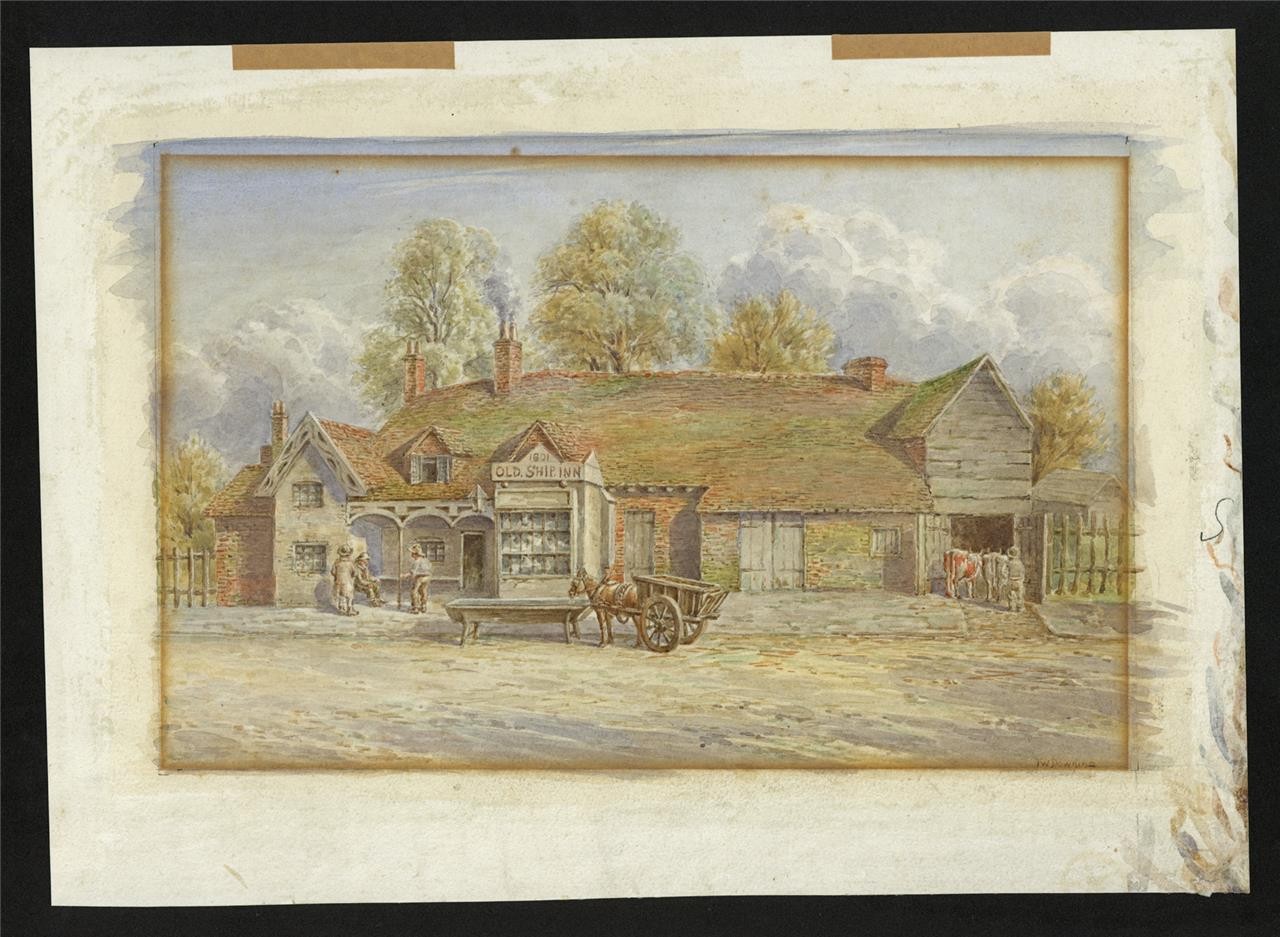 T W Downing Antique Watercolour Painting Old Ship Inn Birmingham2