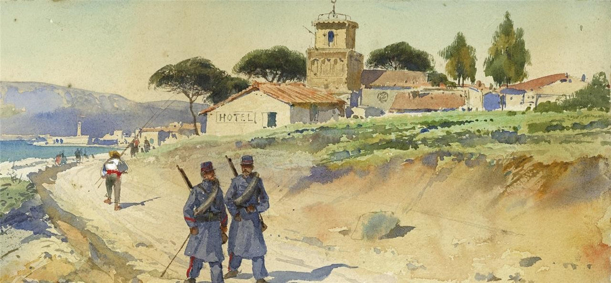 Pierre Comba (1859-1934) Watercolour Painting - French Military In Coastal Scene5