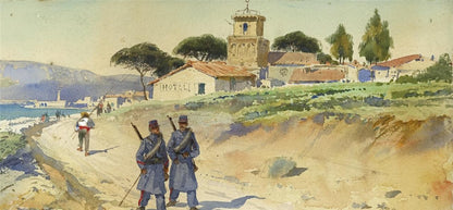 Pierre Comba (1859-1934) Watercolour Painting - French Military In Coastal Scene5