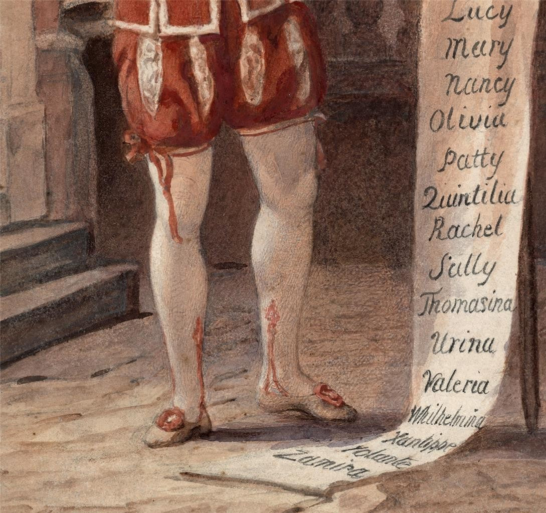 Mr Fitzwilliam As Leporello Antique Watercolour Painting - Possibly T C Wageman?7