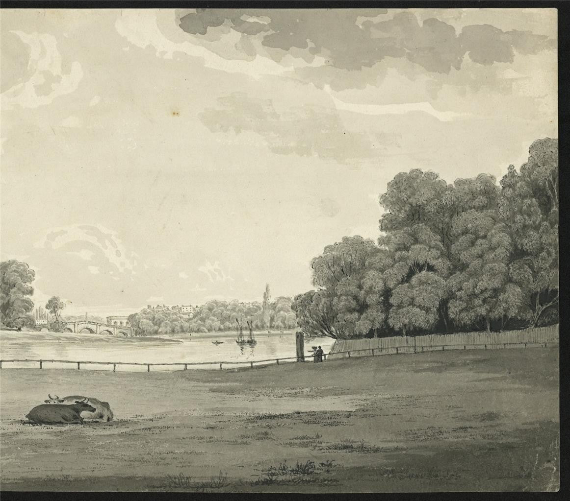 James Wilcox (1778-1865) Watercolour Painting - Richmond Bridge London 183910