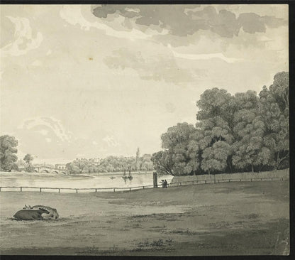 James Wilcox (1778-1865) Watercolour Painting - Richmond Bridge London 183910