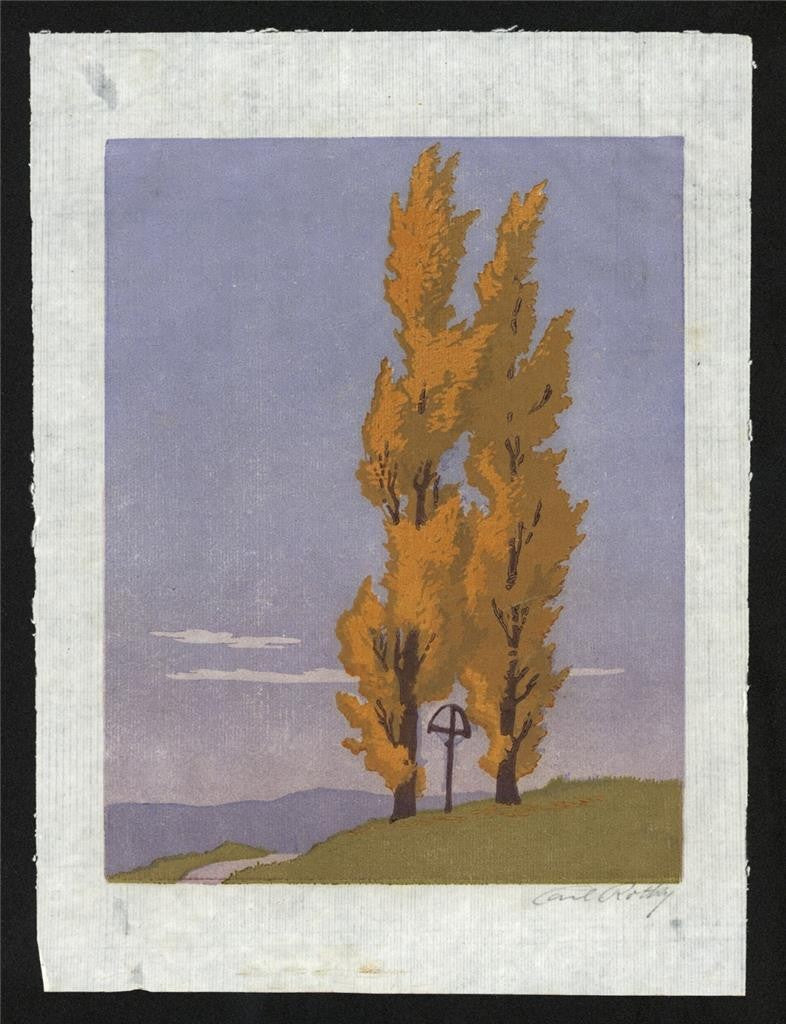 Carl Rotky (1891-1977) Pencil Signed Woodcut - Autumn Trees1