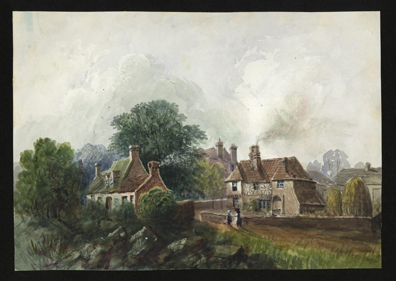 Mary Webster (1794-1883) Watercolour Painting - Cottages Near Broadstairs 18431