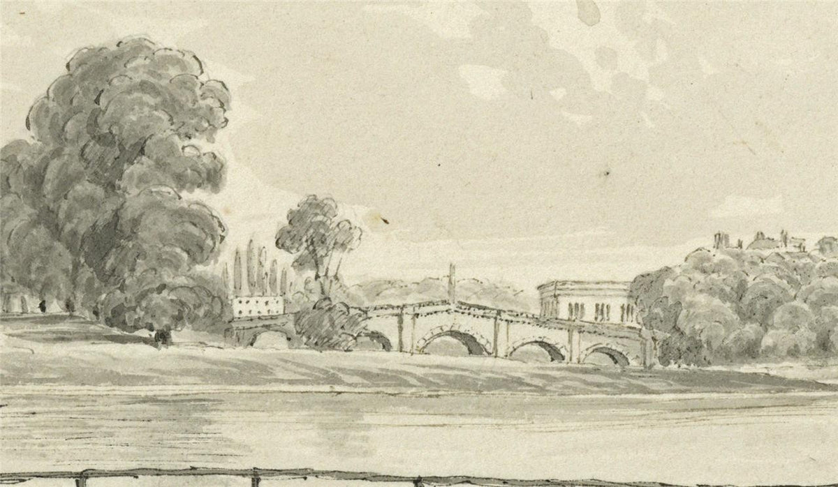 James Wilcox (1778-1865) Watercolour Painting - Richmond Bridge London 183911