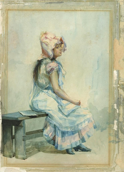 Seated Young Lady Study - Antique Watercolour Painting - 19th Century4