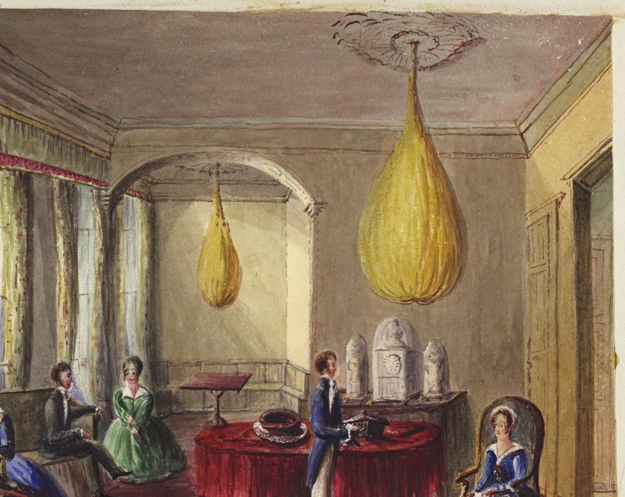 Mary Webster (1794-1883) Watercolour Painting - Figures In Interior Scene 18476