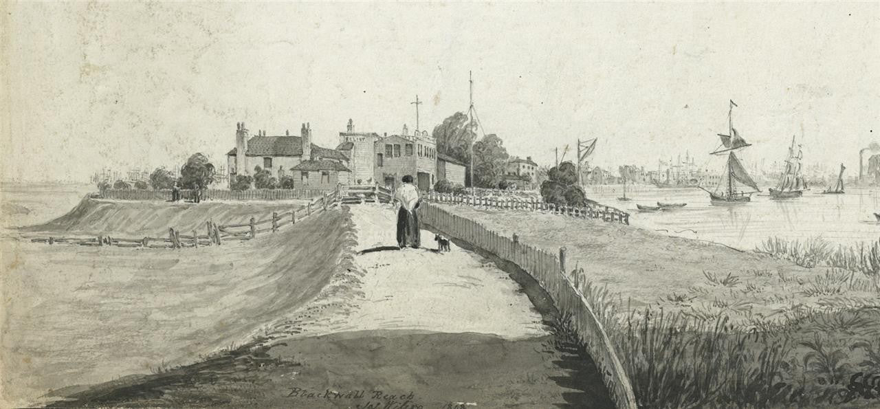 James Wilcox (17781865) Watercolour Painting  Blackwall Reach London 18435