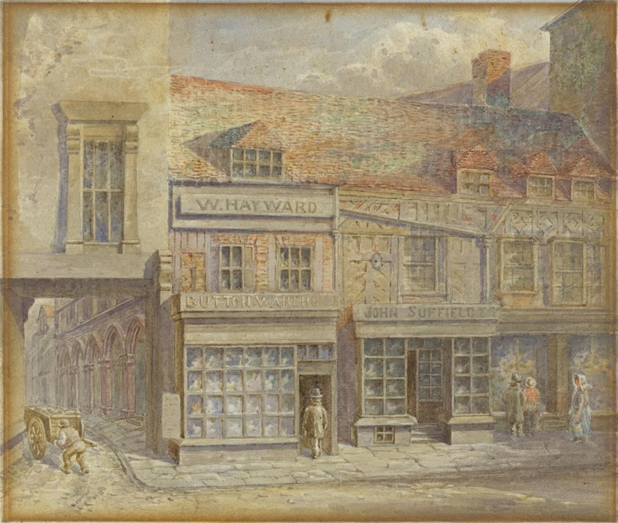 T W Downing Antique Watercolour Painting Bull Street and Crooked Lane Birmingham0
