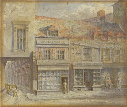 T W Downing Antique Watercolour Painting Bull Street and Crooked Lane Birmingham0