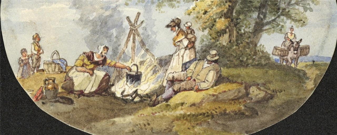 Figures In Rural Landscape Miniature Watercolour Painting 19th Century7