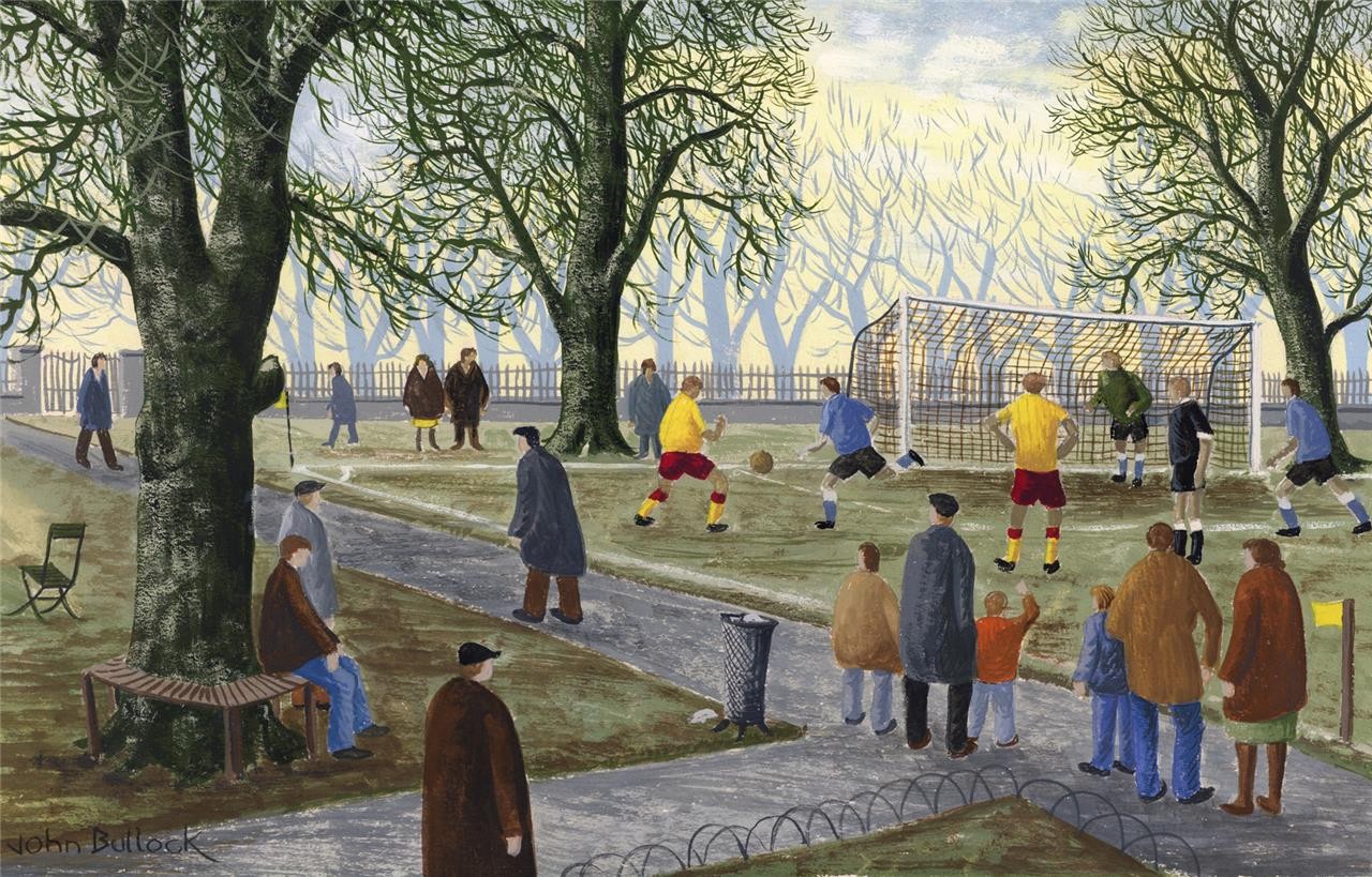 Football Match In The Park Gouache Painting  John Bullock  Northern Art3