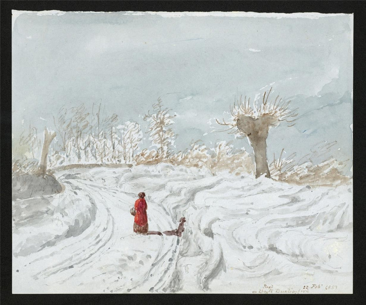 James Wilcox (1778-1865) Watercolour Painting - Road To Buntingford 18531