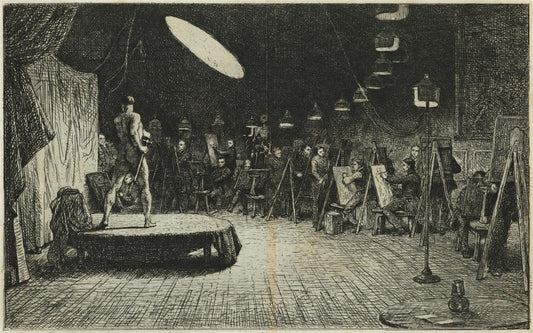 Charles West Cope (18111890) Antique Etching  Life School, Royal Academy, 18650