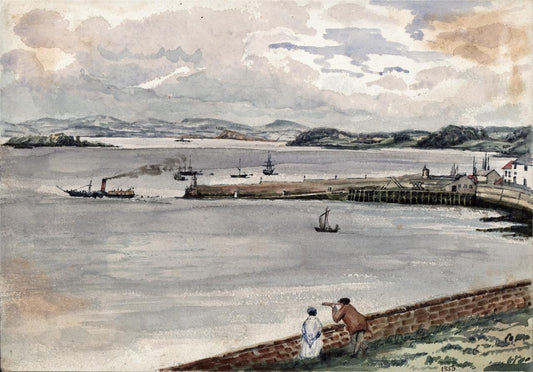 The Pier Burntisland Scotland 1856 - Antique Watercolour Painting - 19th Century0