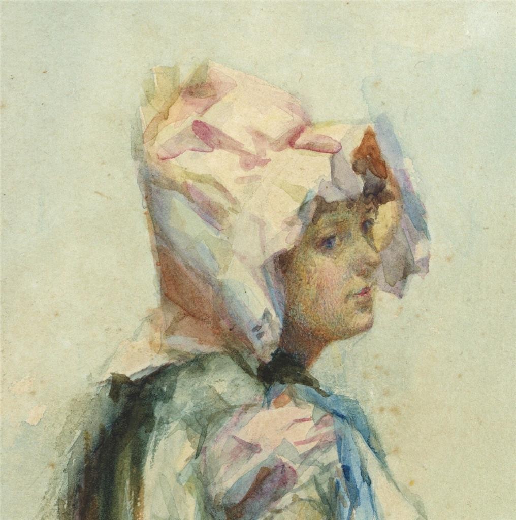 Seated Young Lady Study - Antique Watercolour Painting - 19th Century3