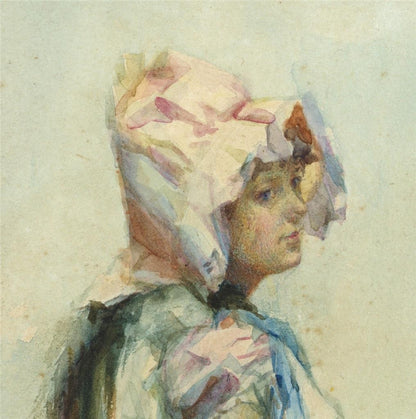 Seated Young Lady Study - Antique Watercolour Painting - 19th Century3