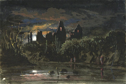 Ruins In Landscape - Miniature Gouache Painting - 19th Century0