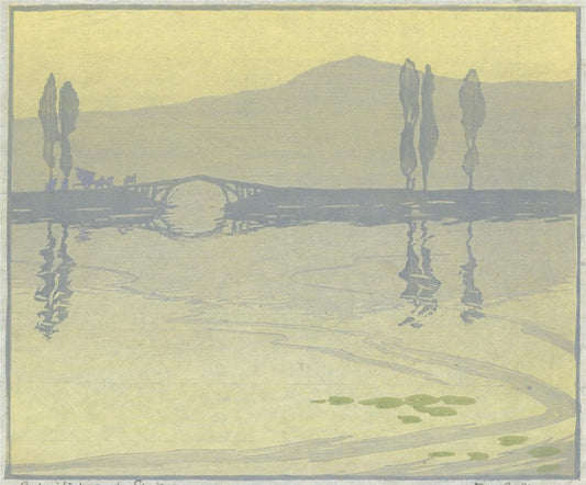 D N Morgan - Woodcut Signed In Pencil - A Misty Morning Srinagar India0